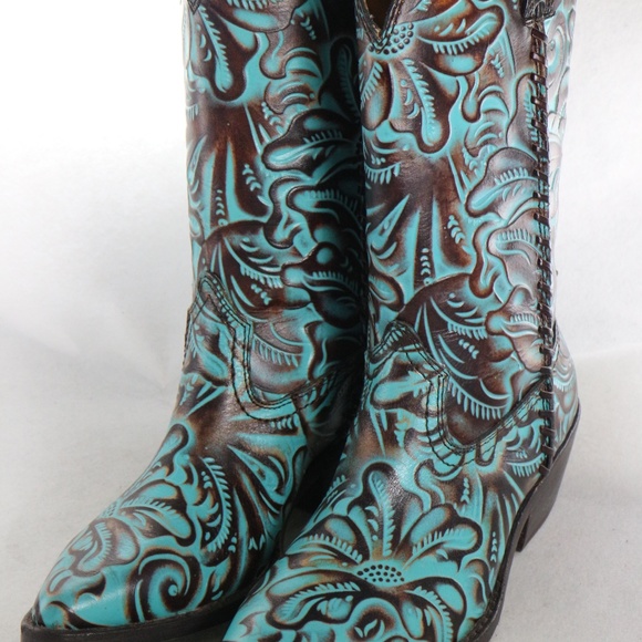 SOLD! Patricia Nash Bergamo Turquoise Tooled Boots - Picture 4 of 8